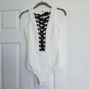 Nude Laced White and Black Bodysuit Sz S